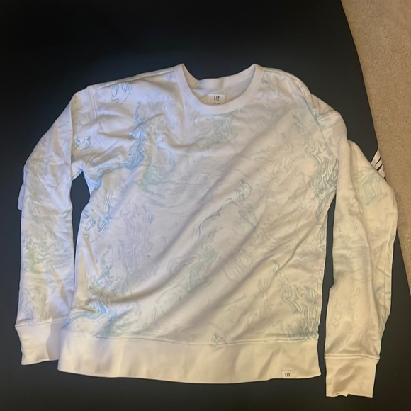 Gap Kids White Sweater with Aqua Marbling - Picture 1 of 3